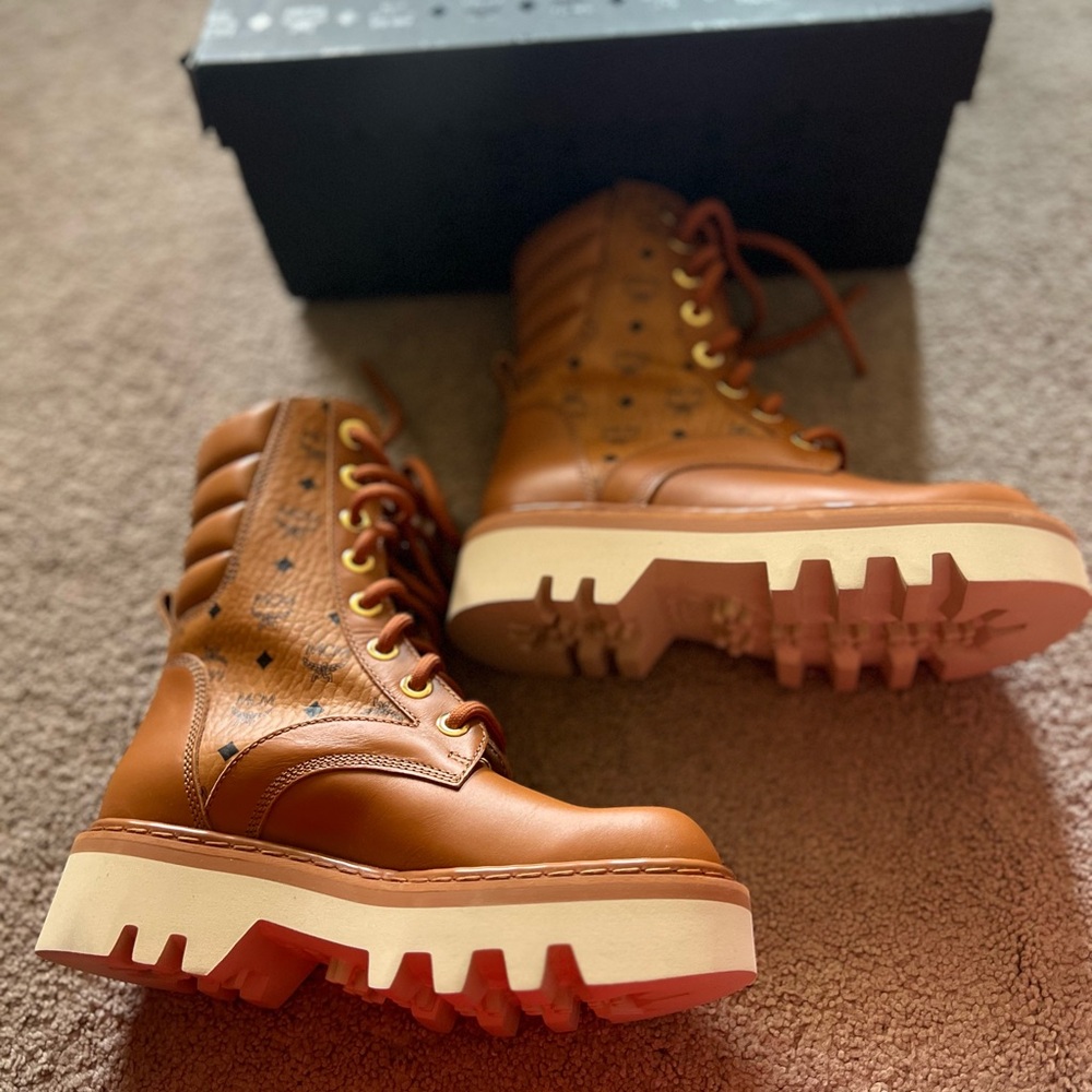 MCM Brown Lace Up Boots with Chunky Soles
